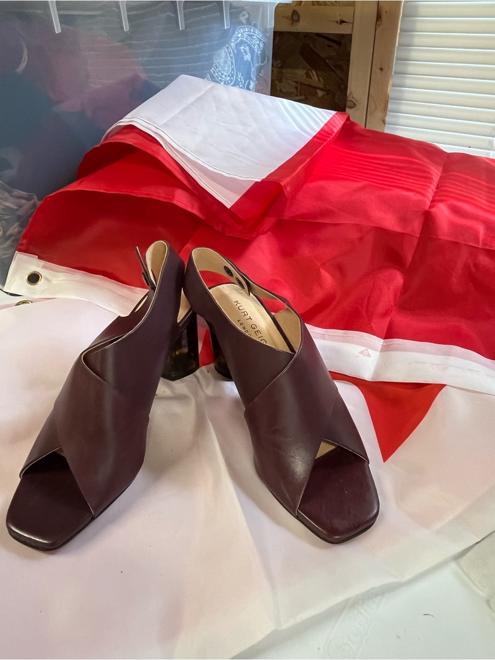 Kurt Geiger Plum Leather Slingback Block Heels